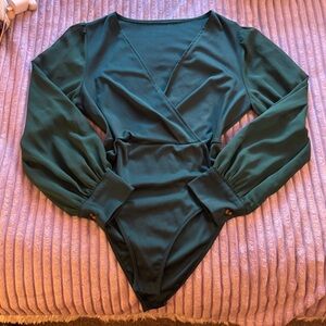 Elegant Emerald Wrap bodysuit